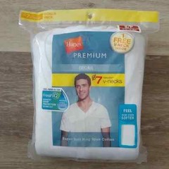 NEW Hanes Premium Men’s Tagless Original Fit V-Neck T-Shirt 7-Pack White Size S