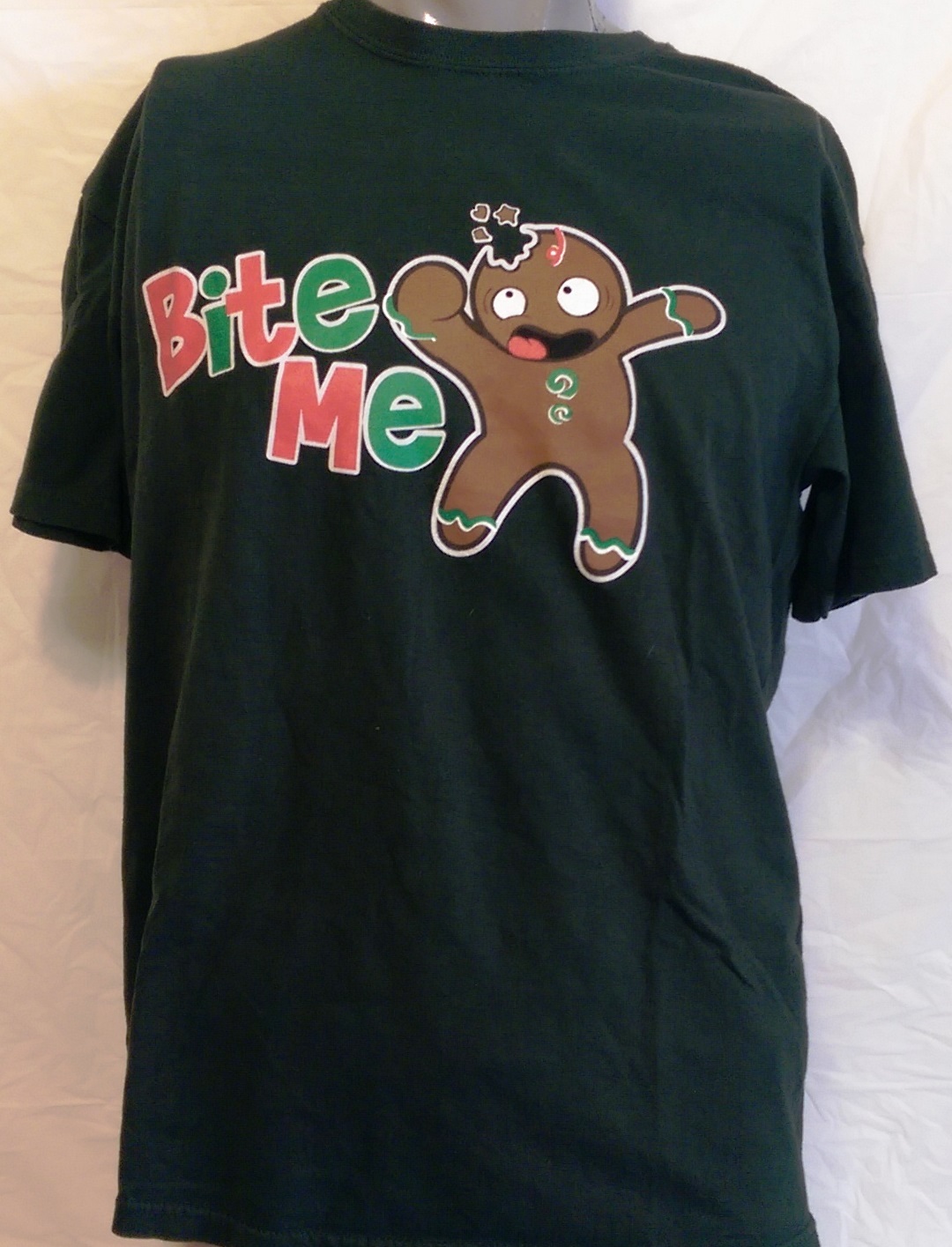 Funny Christmas Novelty Cookie "Bite Me" Shirt Size Large Office Work Party Xmas gallery