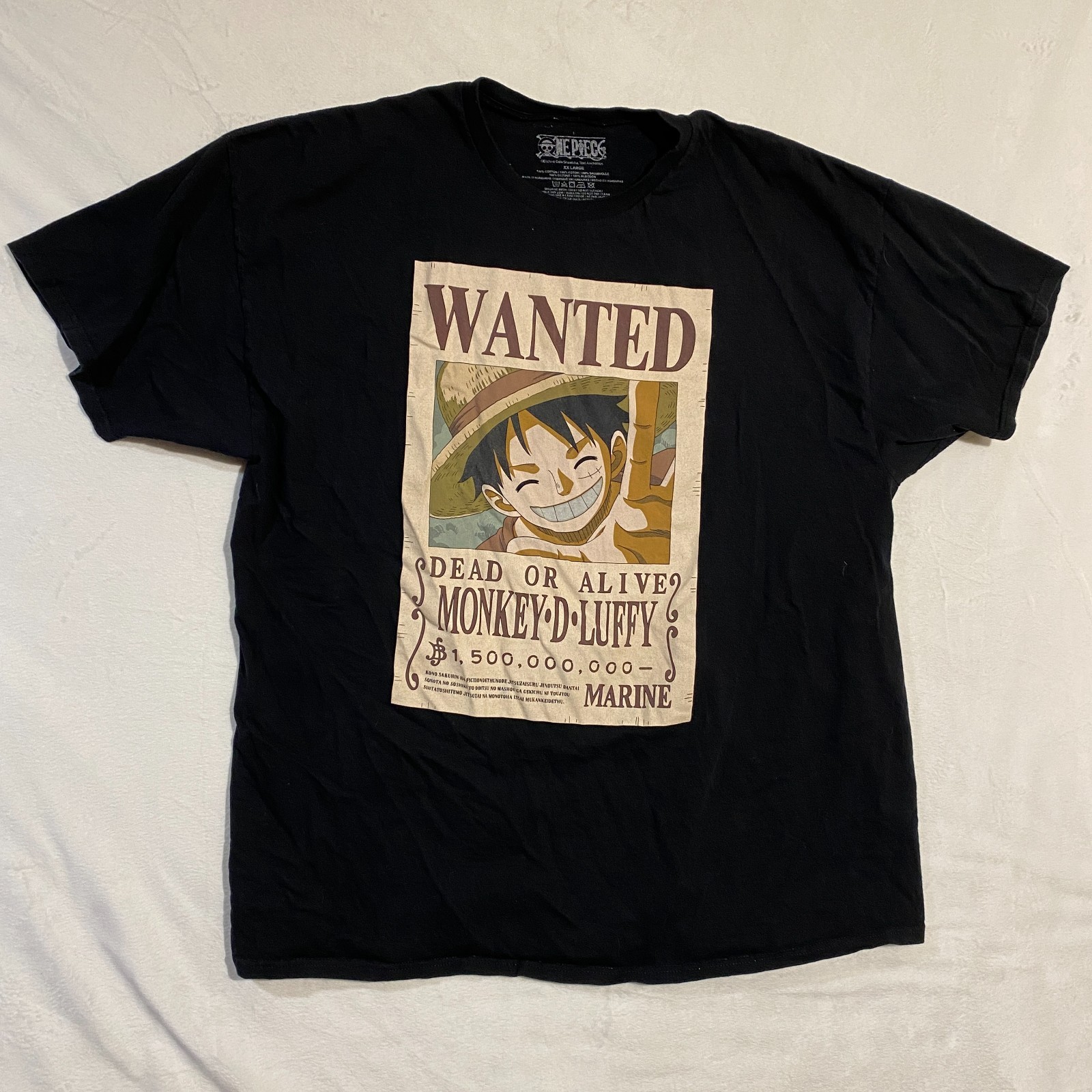 One Piece T-Shirt Mens 2XL Black Monkey D. Luffy Wanted Poster Graphic Tee gallery