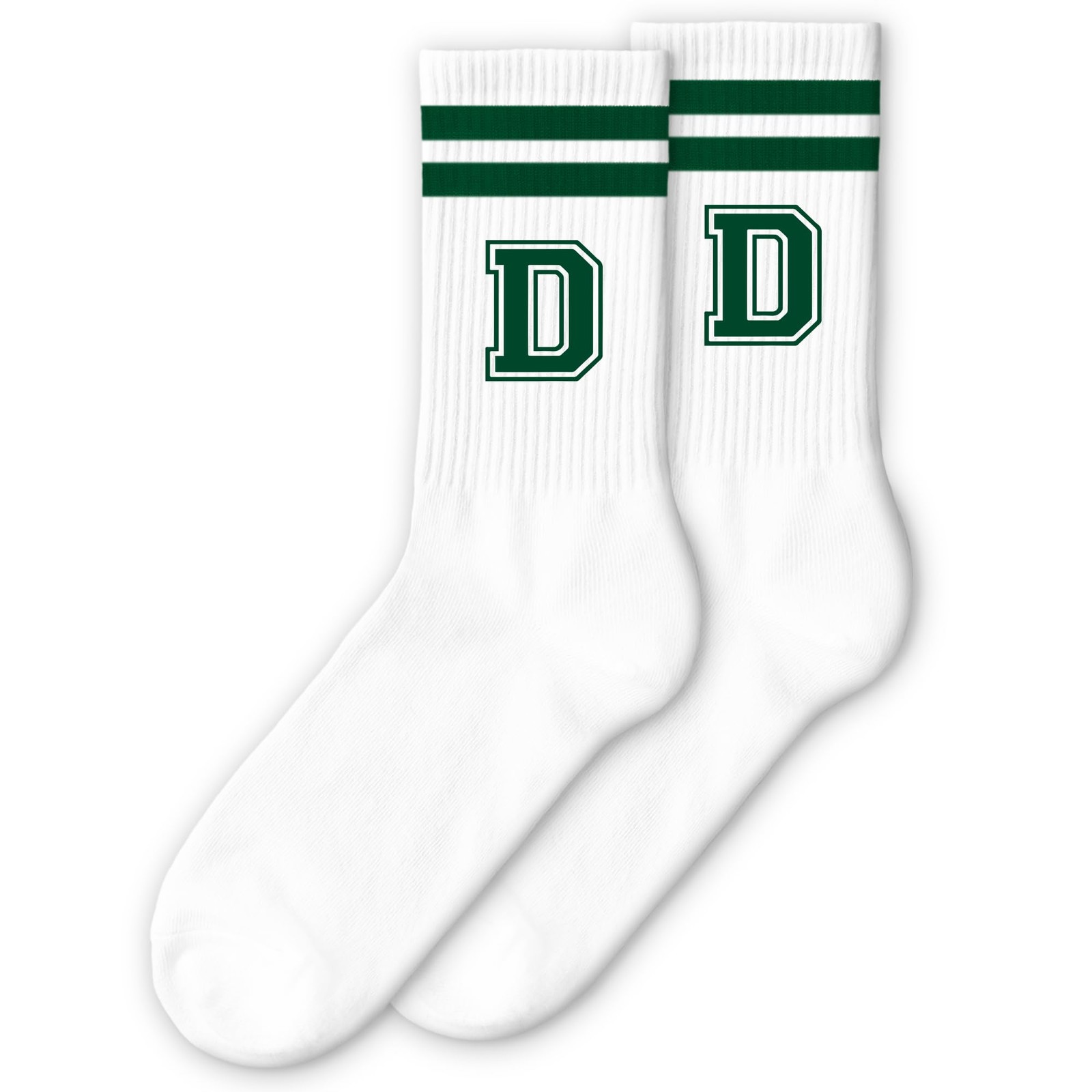 Dark Green Initial Stripes Socks with Letter D, Retro Athletic Style Socks, P... gallery