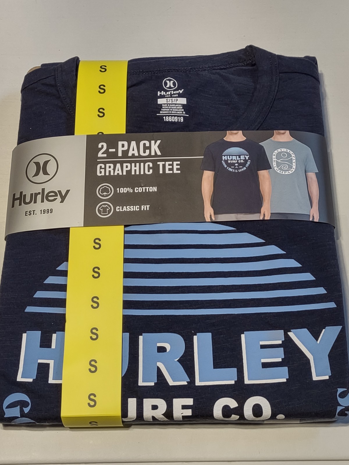 NWT - Hurley - 2 Pack Men's Graphic Tees - Dark & Light Blue - Small gallery