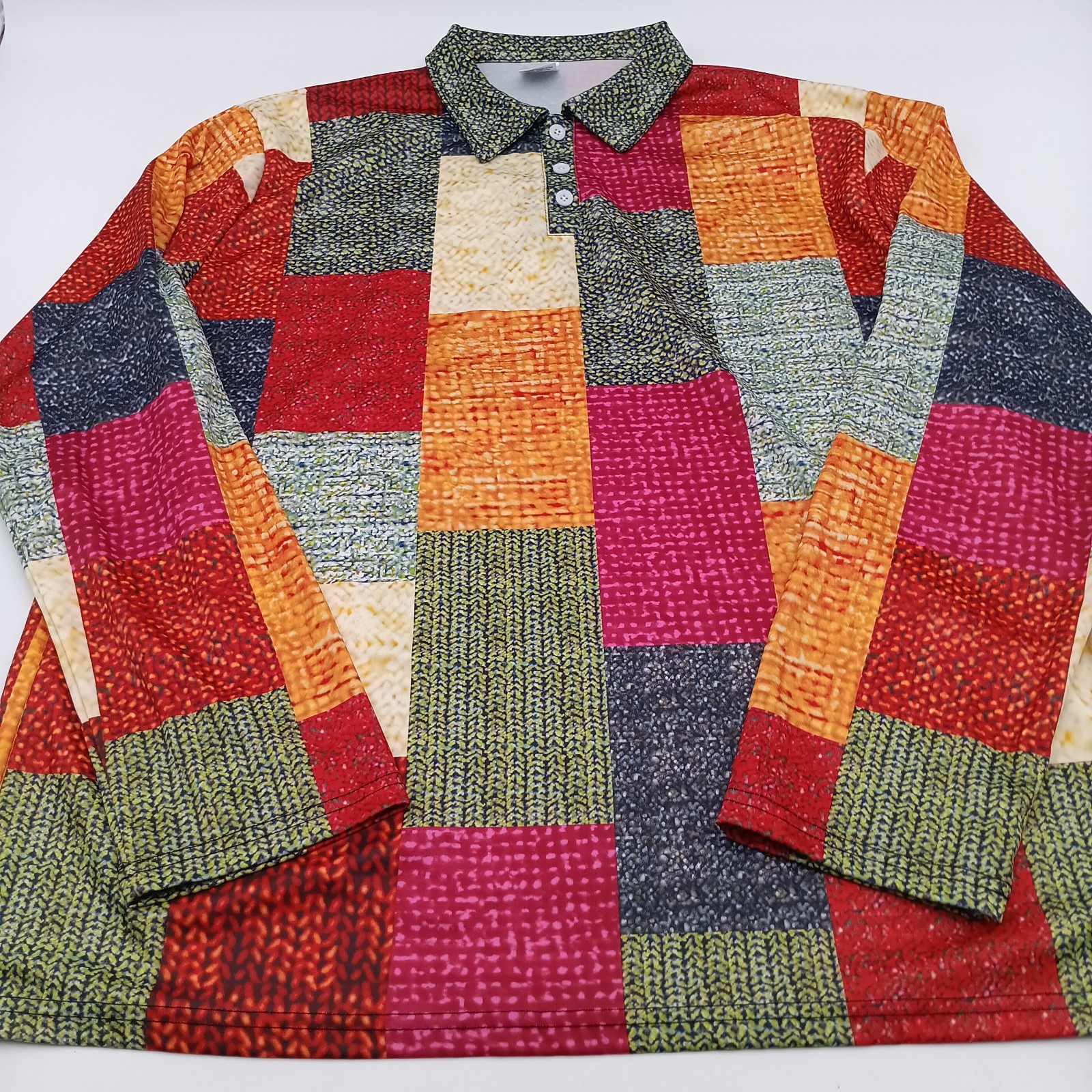 Geometric Colorblock T Shirt Mens XL Multicolor Long Sleeve With Buttons gallery