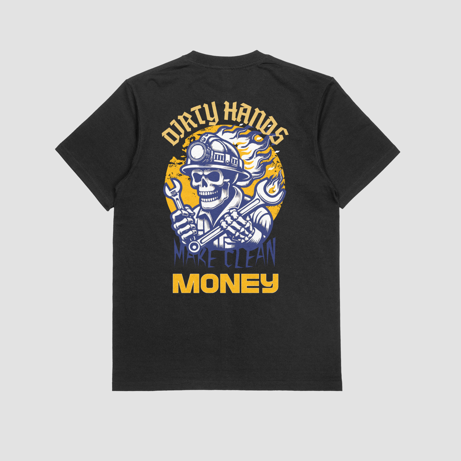 Dirty Hands Make Clean Money Shirt Blue Collar Skull Worker Tee Back Print gallery