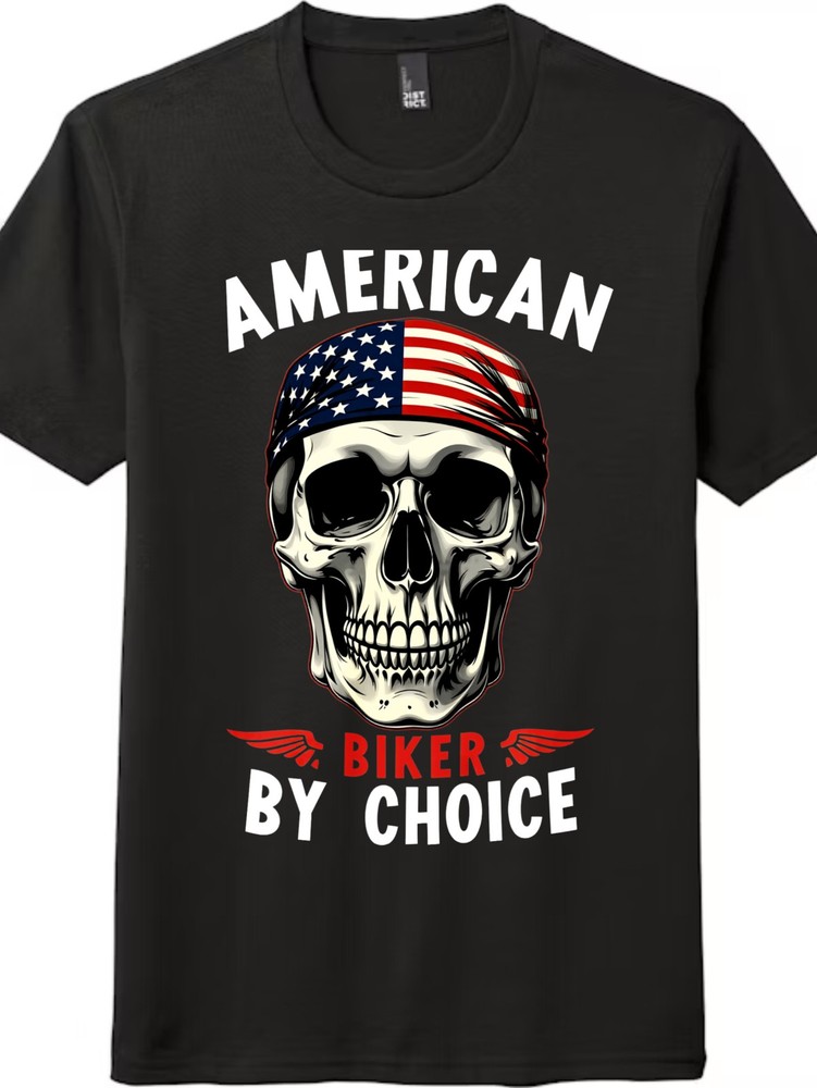 American Biker By Choice TShirt-Patriotic Skull Unisex Graphic Tee Free Shipping
