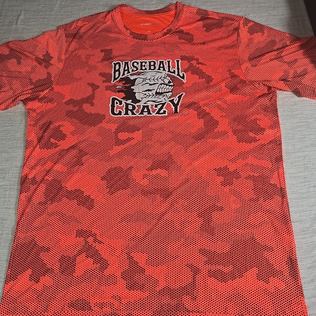 Sport-Tek Baseball Crazy Shirt 2XL Orange Camo Mesh ST370 Performance Tee