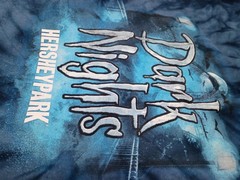 Dark Nights Hershey Park Blue Tie Dye Graphic Tee Shirt Short Sleeve Y2K