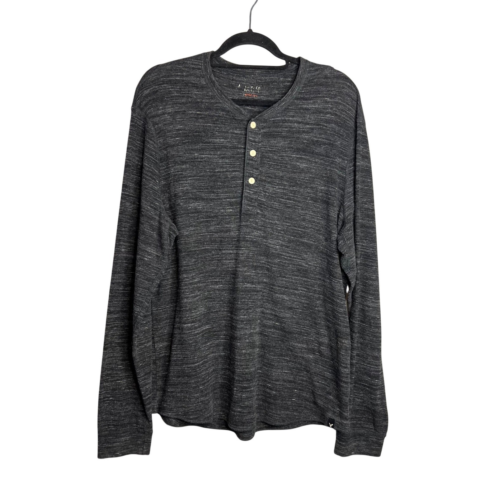 American Eagle Henley Shirt Mens Size L Heathered Gray Space Dye Long Sleeve gallery
