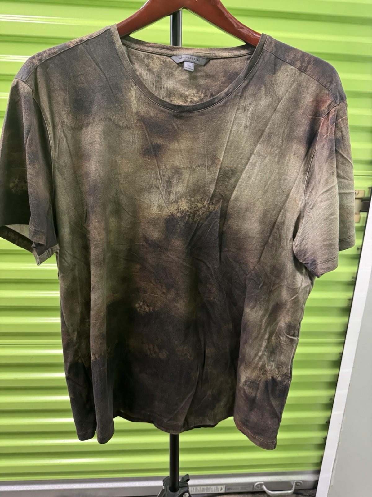 John Varvatos Men’s XL Gray Tie-Dye Crew Neck Cotton Jersey Logo T-Shirt
