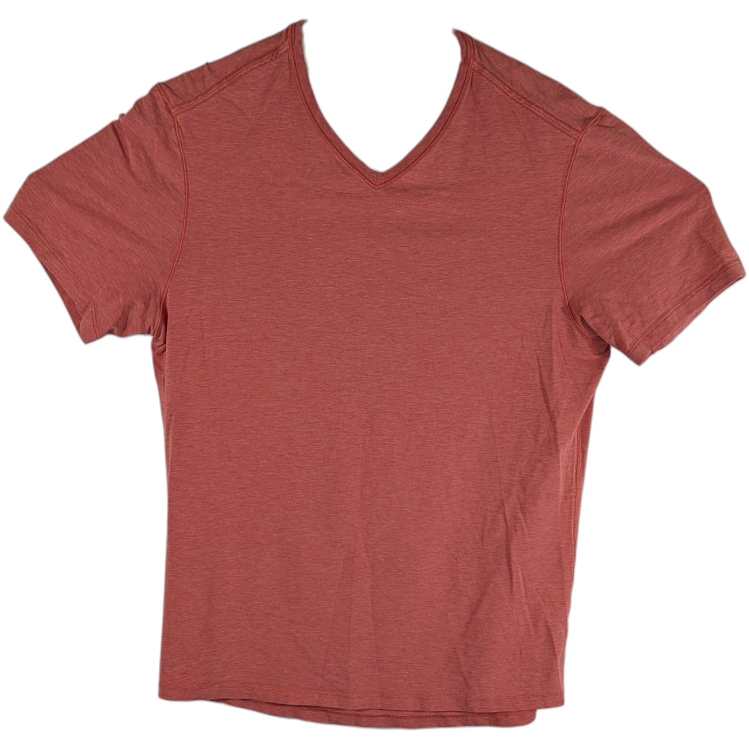 Lululemon T Shirt Mens Medium Coral Red V Neck Performance Short Sleeve Tee Gym