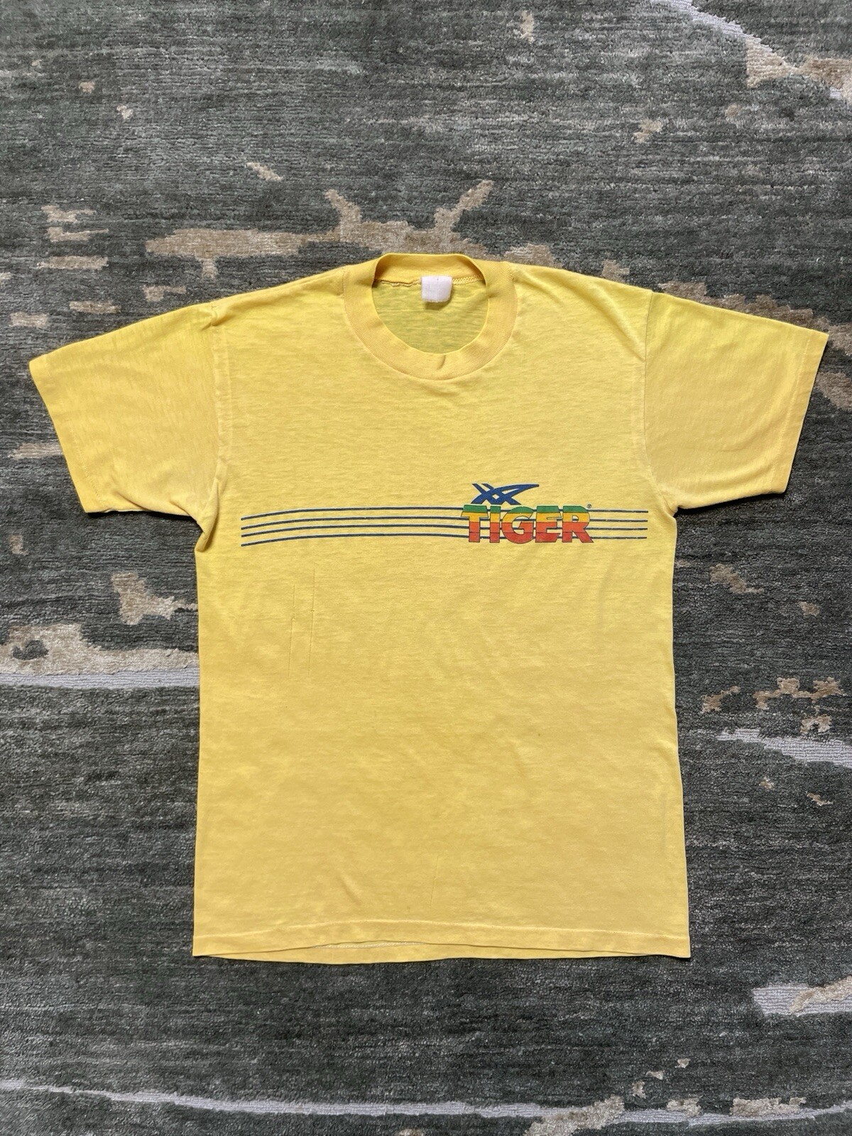 Vintage ASICS Tiger Shirt 70s 80s Yellow Distressed Thin Medium Onitsuka
