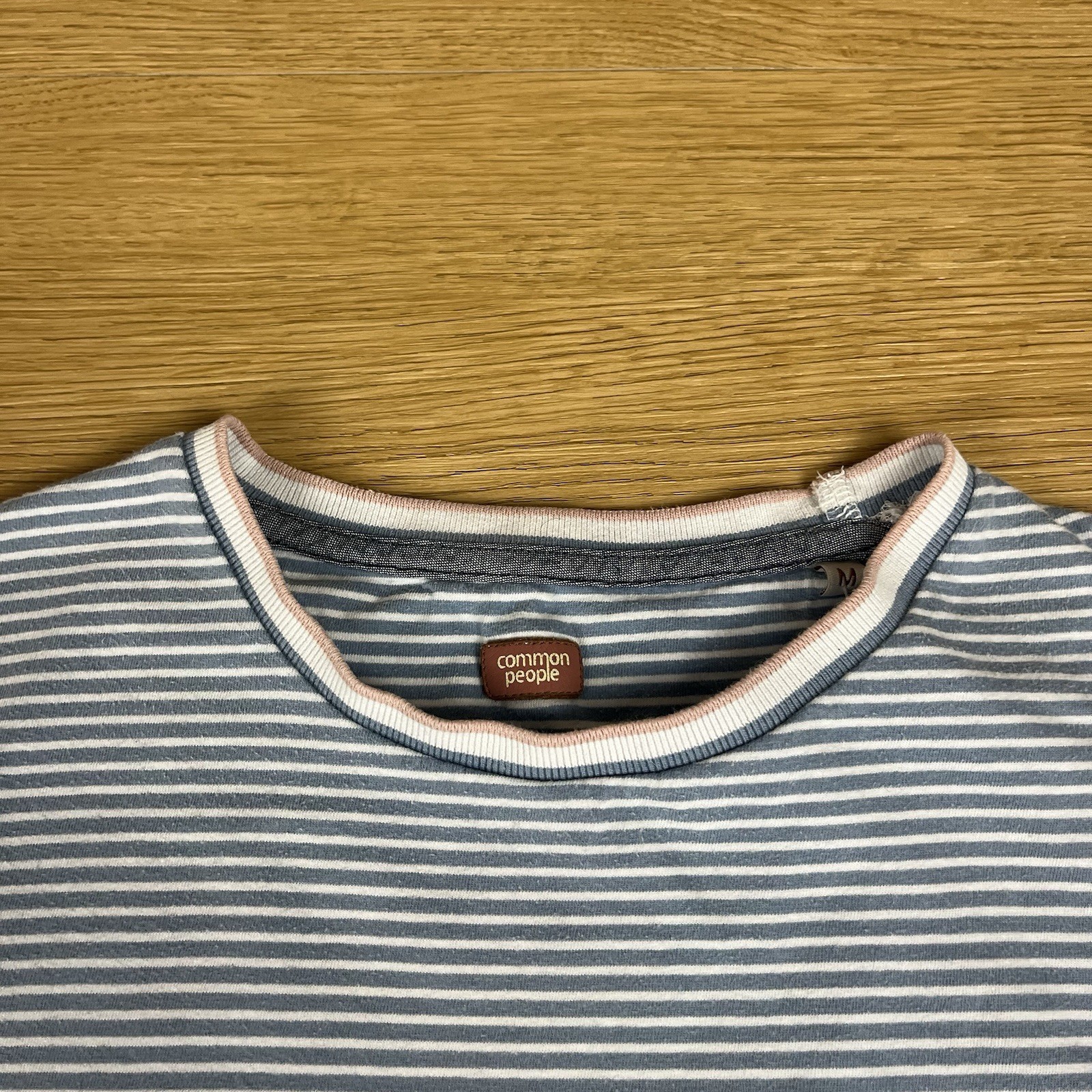 Common People Men's Blue Pink Striped Pocket Cotton Tee T Shirt M Medium Indi gallery