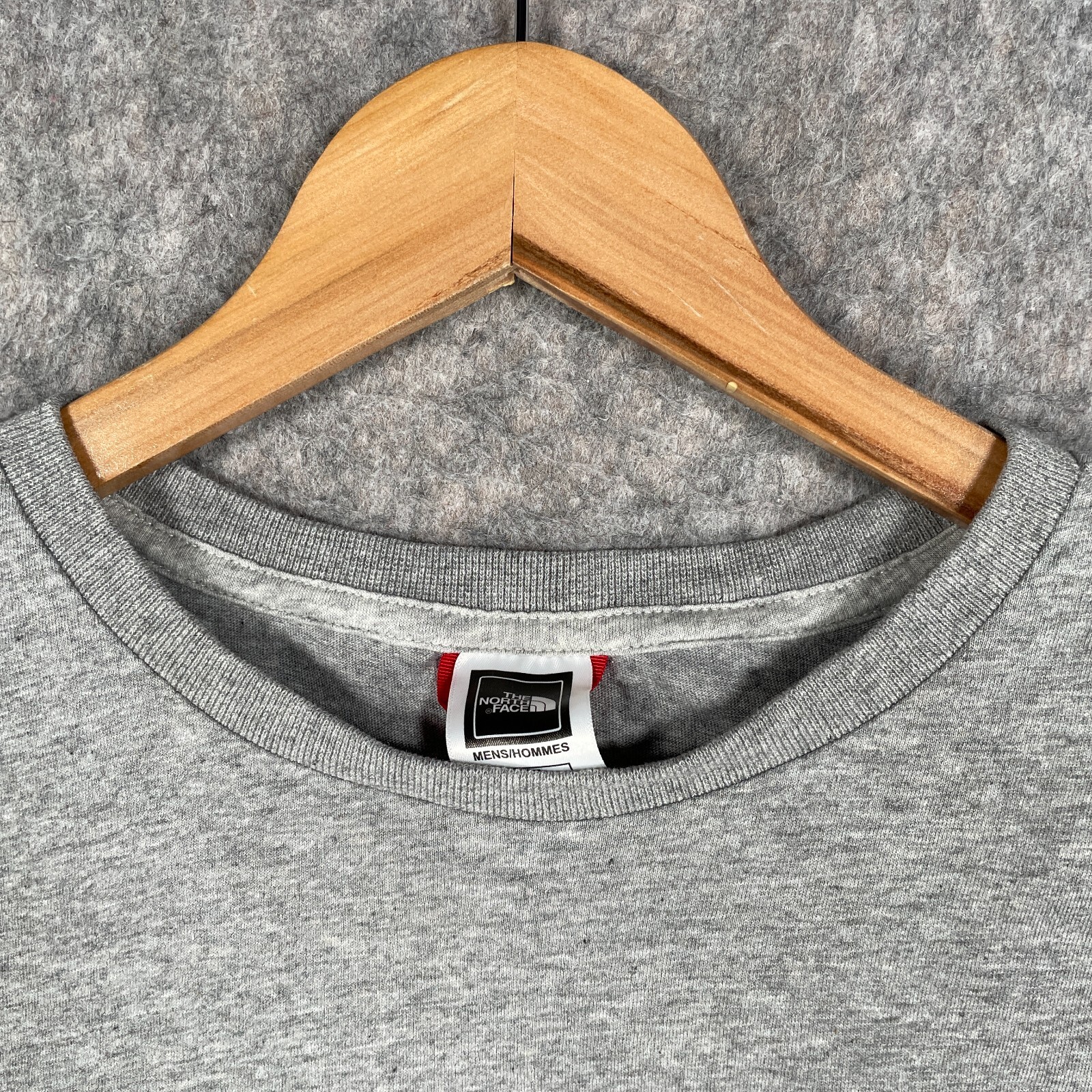 North Face Shirt Mens Medium Grey Blue Big Spell Out Logo Hiking Casual Top gallery