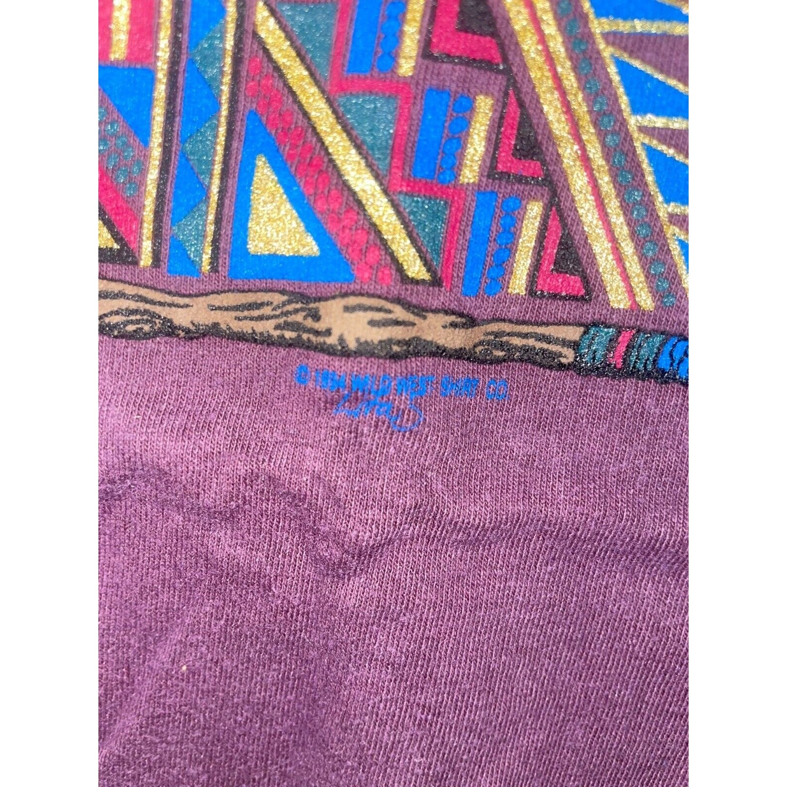 Vintage Las Vegas Native Shirt American Beaded Twigs Purple Tee 90s VTG Large gallery