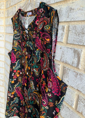 COOFANDY Sleeveless Lacing V-Neck Multicolor Paisley Tunic Tank Top Size XXXL