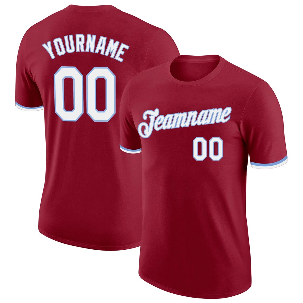 Custom Crimson White Light Blue Performance T-Shirt Mens Sport Team Graphic