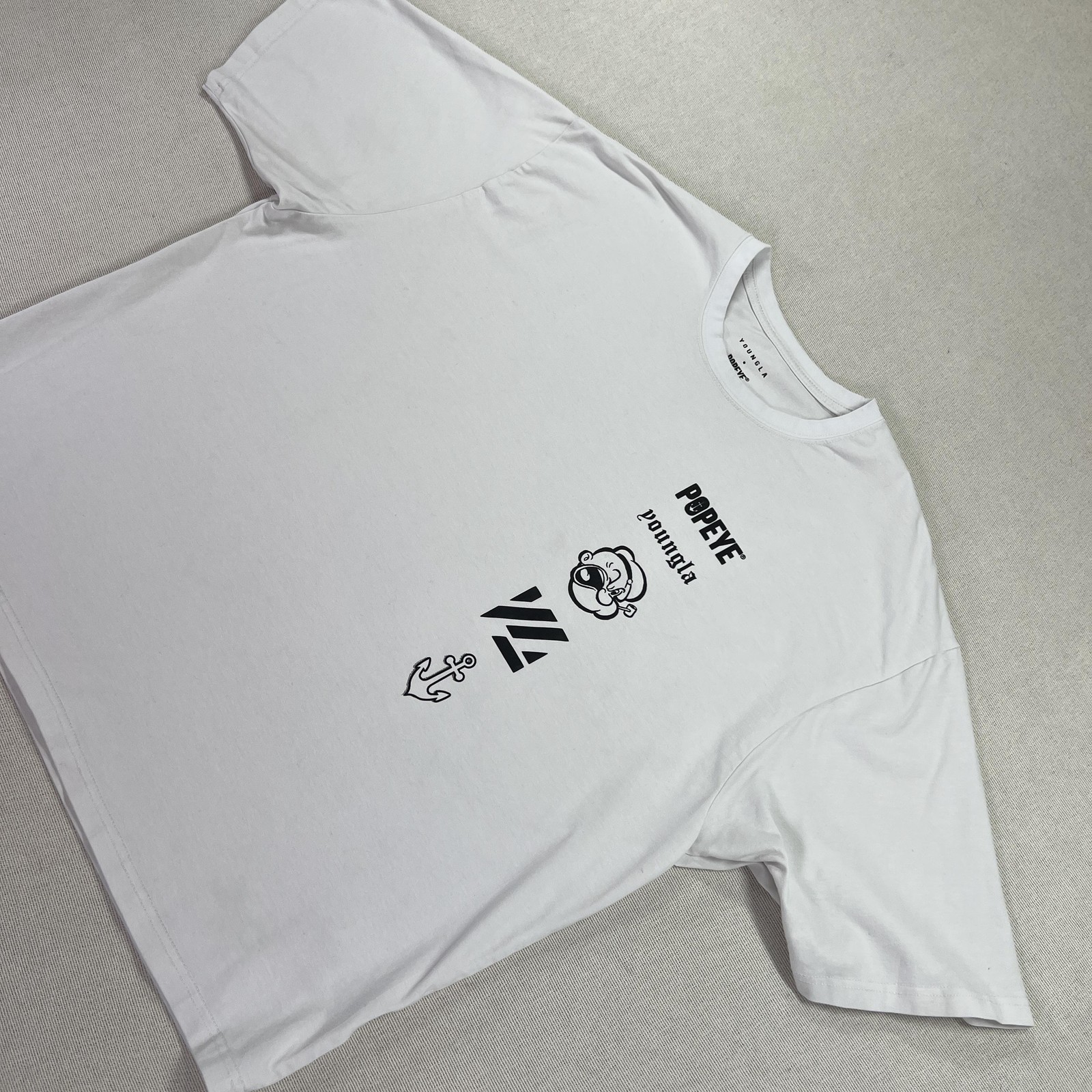 YoungLA X Popeye Gym Tee Shirt Mens L White Comic Graphic Tee Cartoon Collab gallery