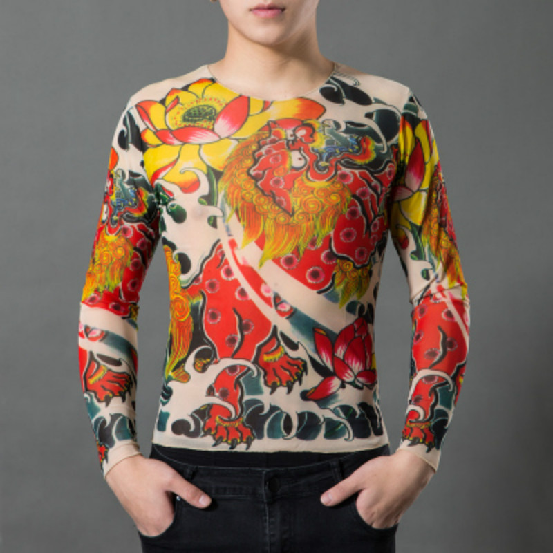 Men Tattoo Novelty Arts Print Long Sleeve Rock Design Party Wearing Turtleneck gallery