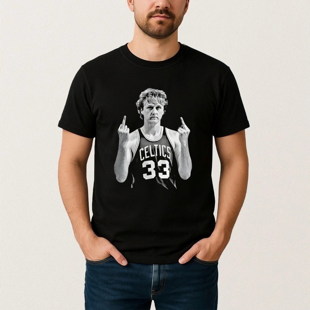 Larry Bird Celtics 33 Double Middle Finger Graphic Black T Shirt