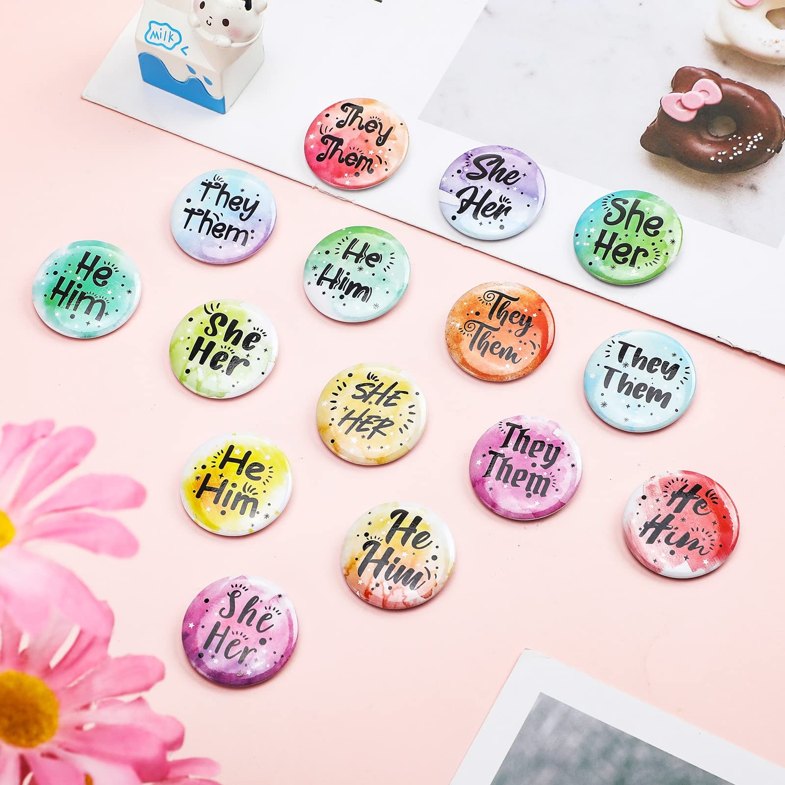 120 Pcs Pronoun Badges Pins Gender Identity Pins Round They Them Pronoun Pin ... gallery