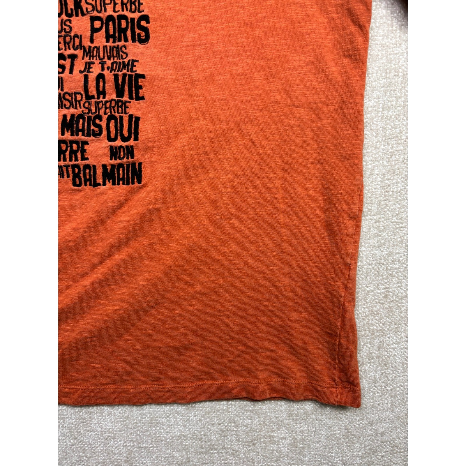 Pierre Balmain Mens Burnt Orange Paris Graphic Cotton T-Shirt Size Large 52 gallery