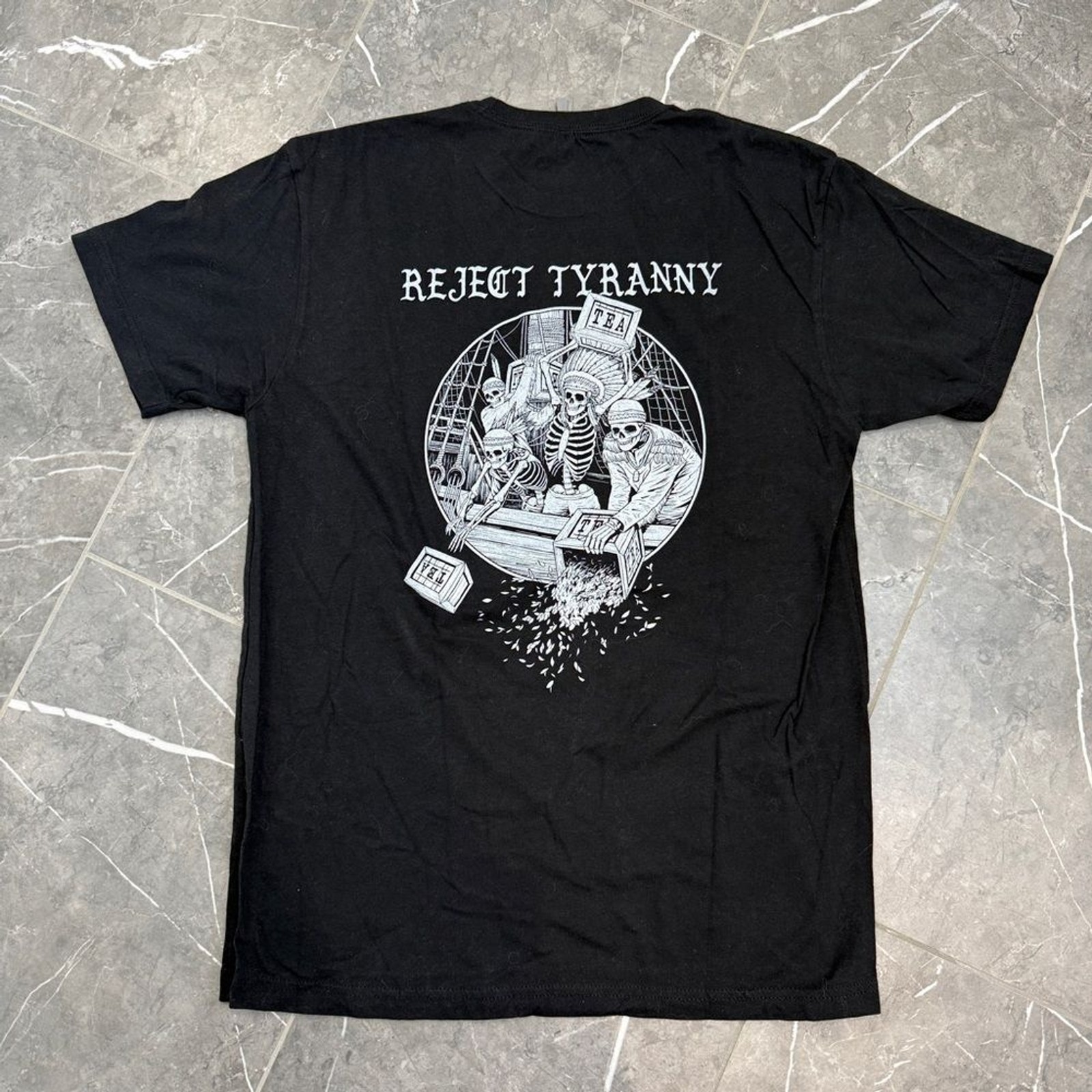 Mission Essential Gear Black Graphic TShirt Skeleton Boston Tea Party Unisex Med