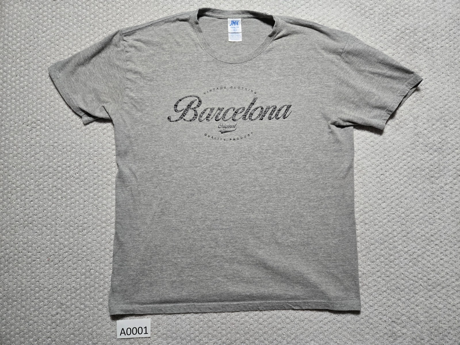 Barcelona Cotton T-Shirt ~ Men’s Large ~ Gray ~ JHK