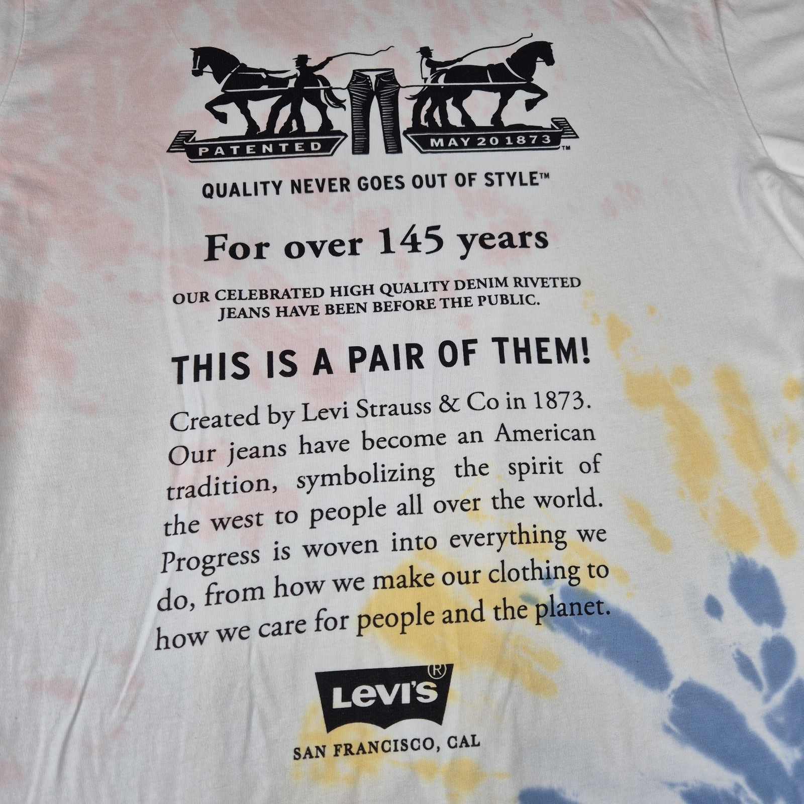 Levi's Tie Dye Multicoloured Long Sleeve T Shirt Back Print Men's Uk Size Medium gallery