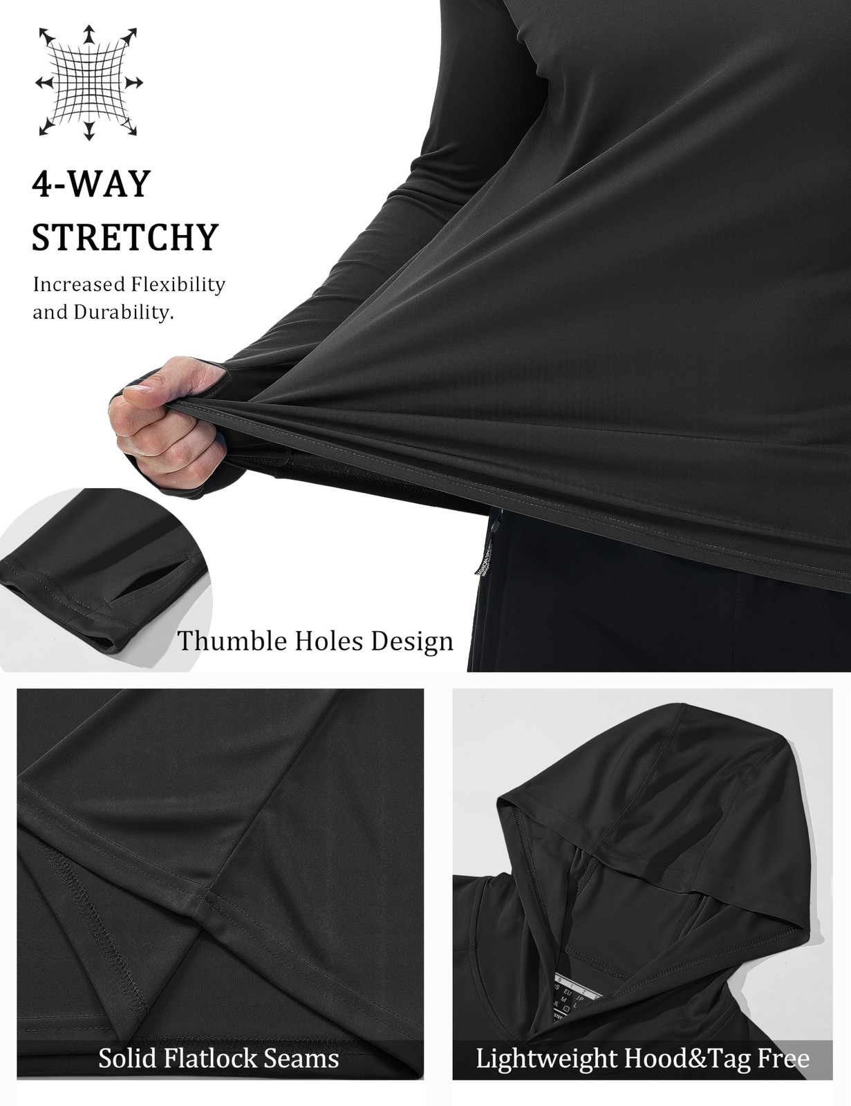 Fishing Shirts for Men's Long Sleeve Hooded Rash Guards UPF Sun Black X-Large gallery