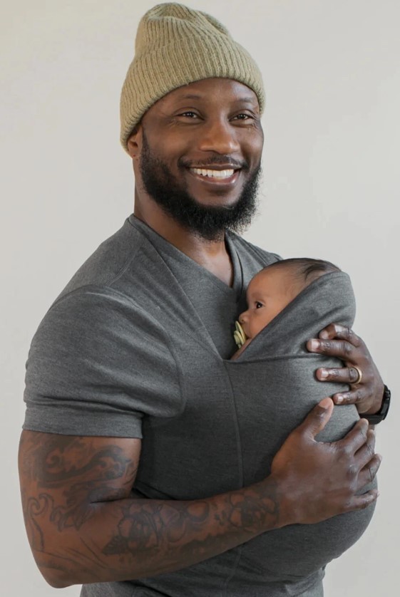 Dads LALABU Shirt Men's Gray Baby Carrier Soothing Kangaroo Pocket SZ M gallery