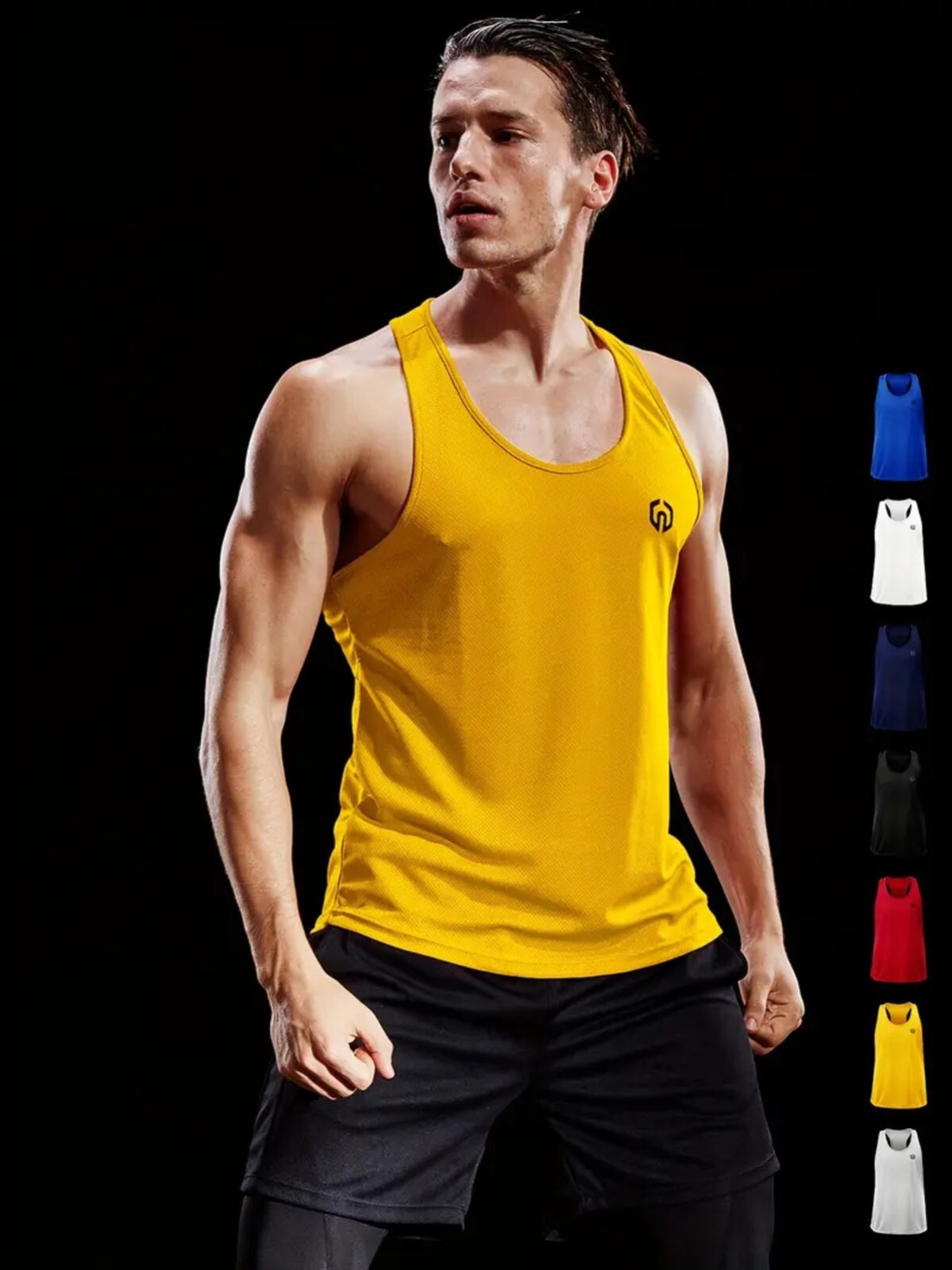 NELEUS 'Dry Fit Logo Muscle' Mesh Tank Top Men's M Gym Workout Exercise Ylw NWT! gallery