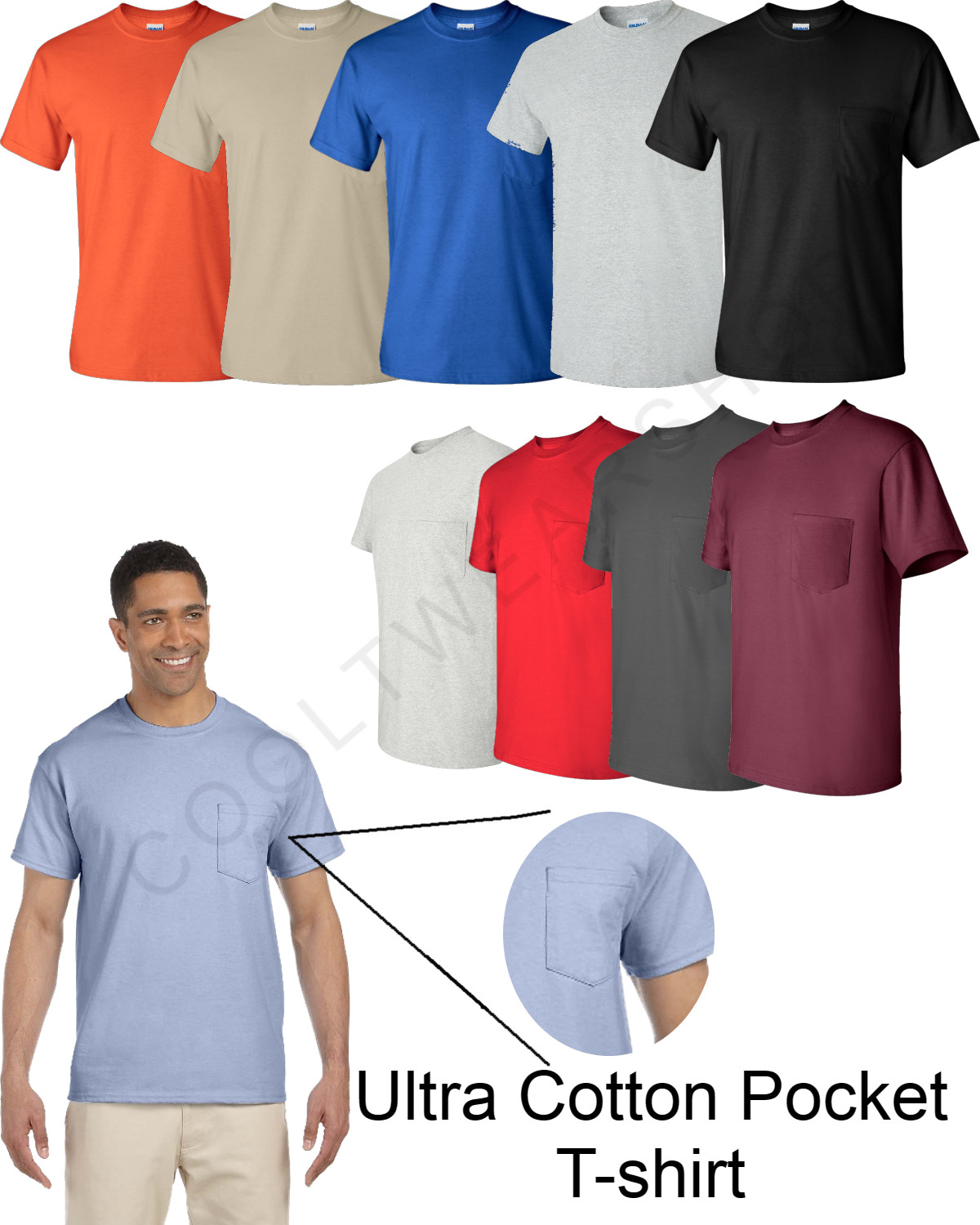 NEW Gildan Men's Ultra Cotton Plain Crew Neck Short Sleeves Pocket T-Shirt 2300 gallery