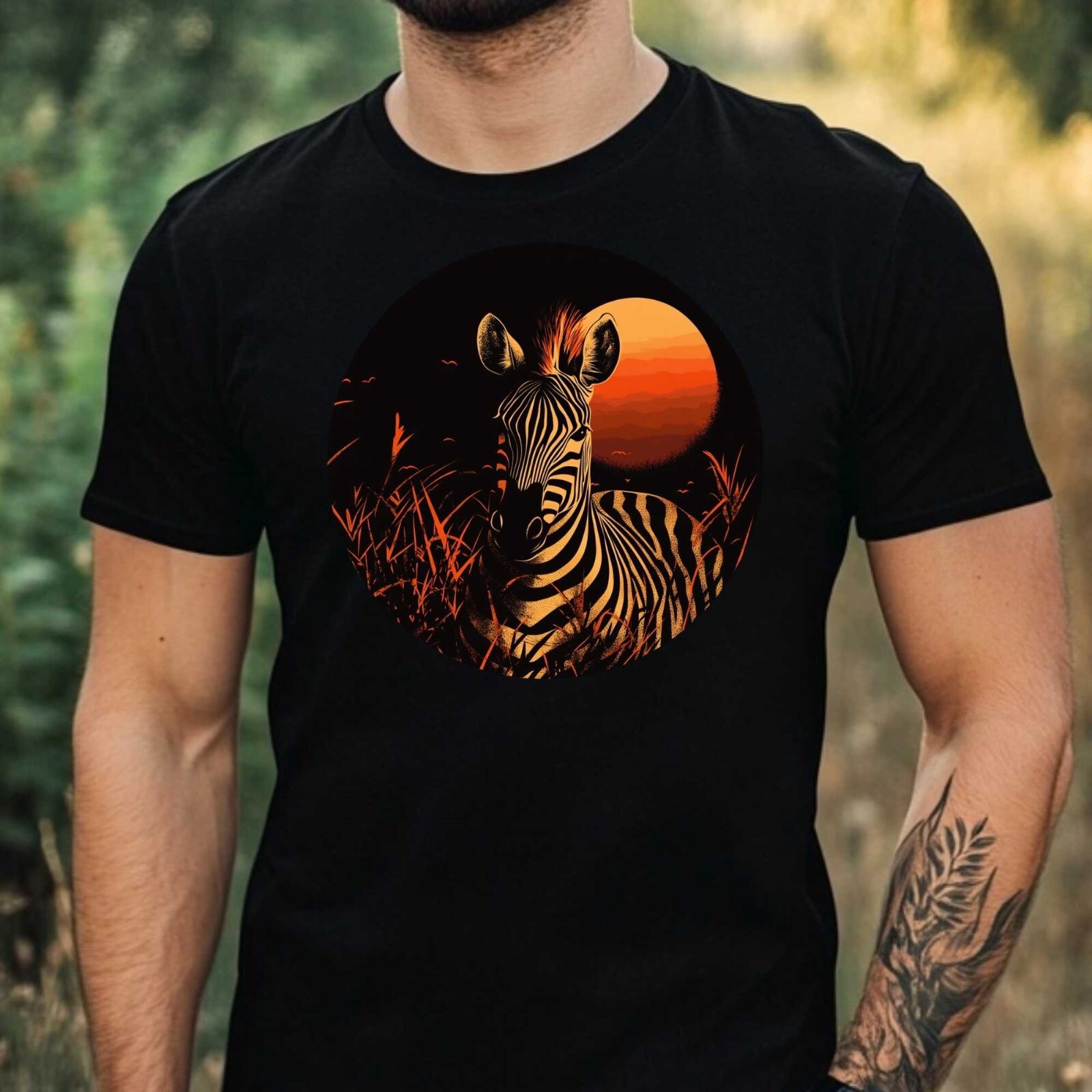 Mens Zebra in Moonlight Motif Cotton T-Shirt Size XS to 5XL