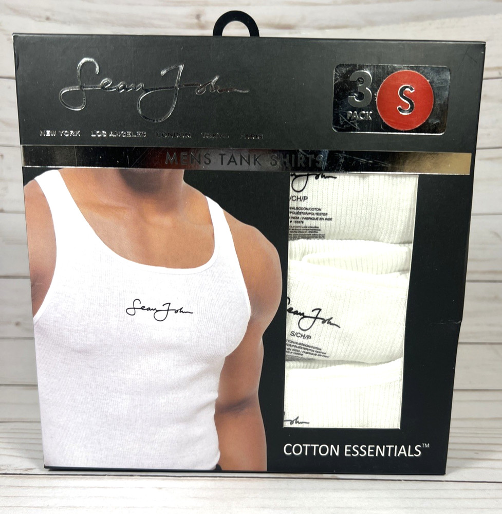 Sean John 3Pk Men’s Small 34-36 Ribbed White Tank Undershirts Shirts