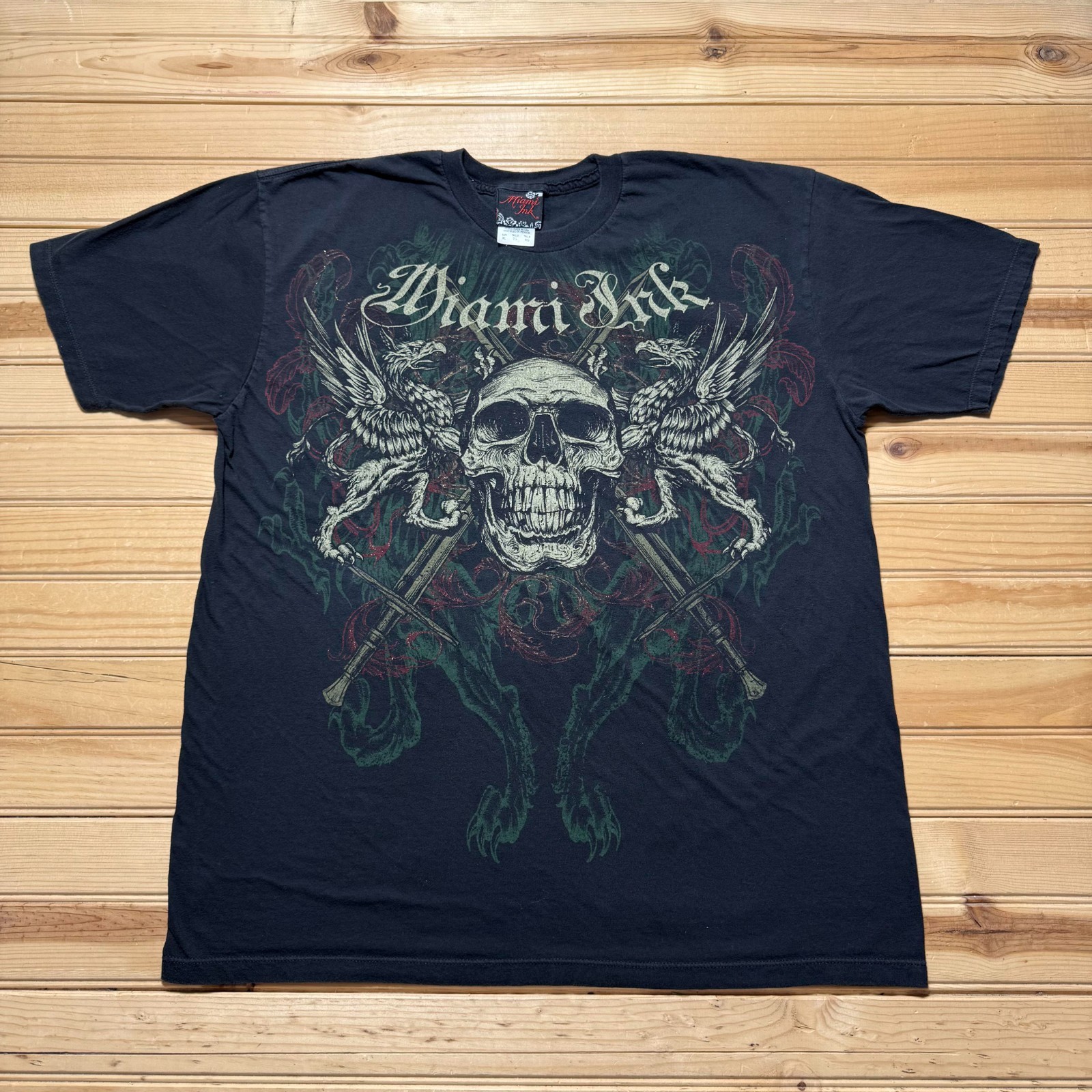 Vintage Y2K Miami Ink Skull Grunge Tattoo Biker Goth Streetwear Shirt - Size XL gallery