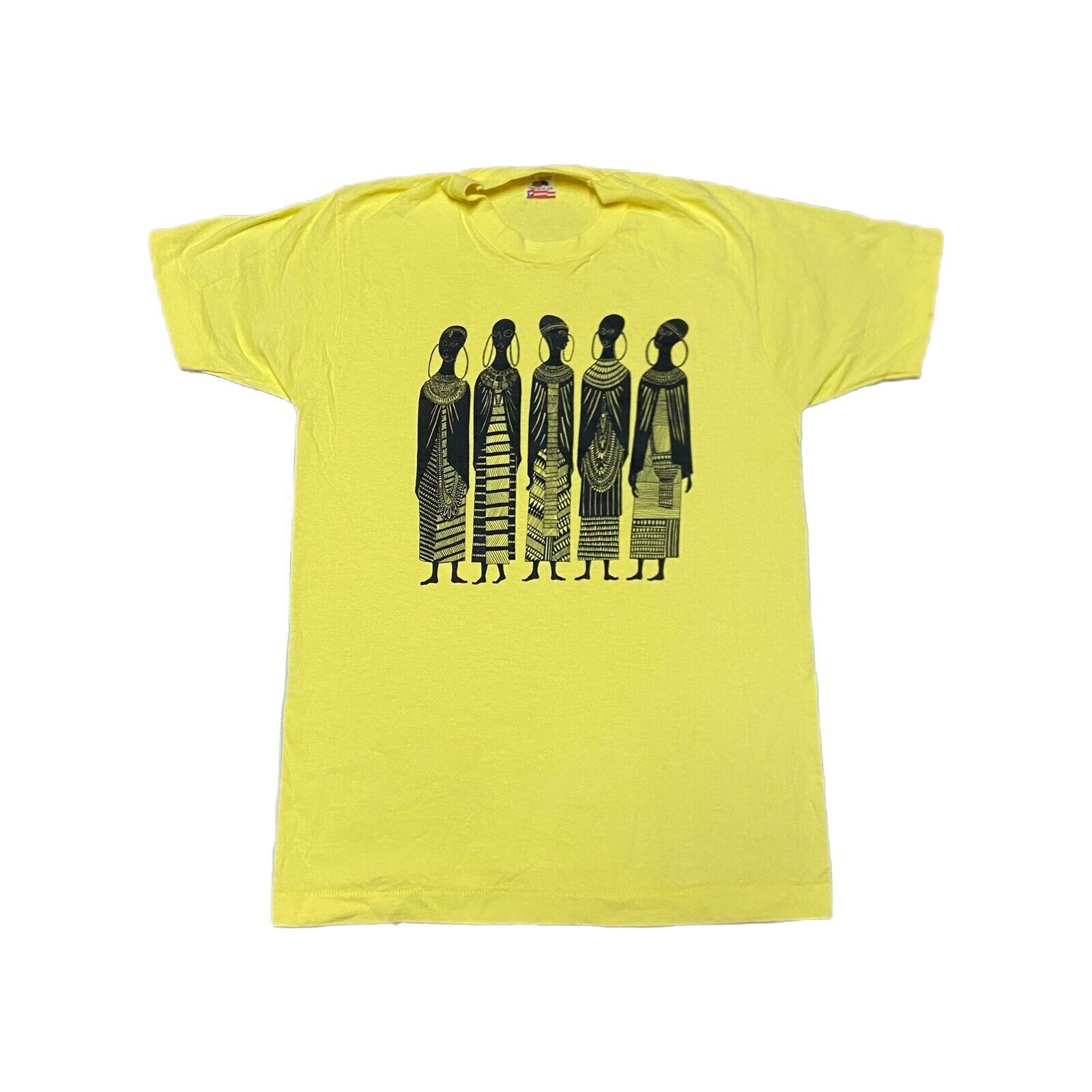 Vintage Maasai Women Shirt Men's L Heidi Lange Art Africa Kenya Yellow Cotton gallery