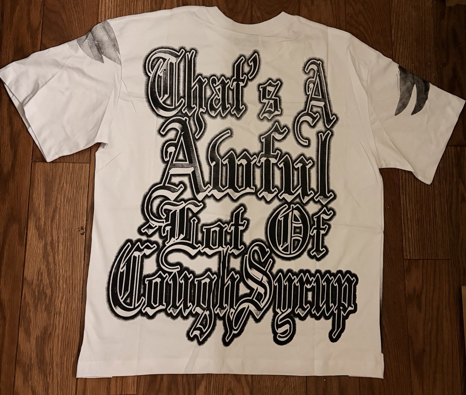 Men's White/Black Cupid Angel Graphic Print Cotton Knit Crew Neck Tee Size L gallery