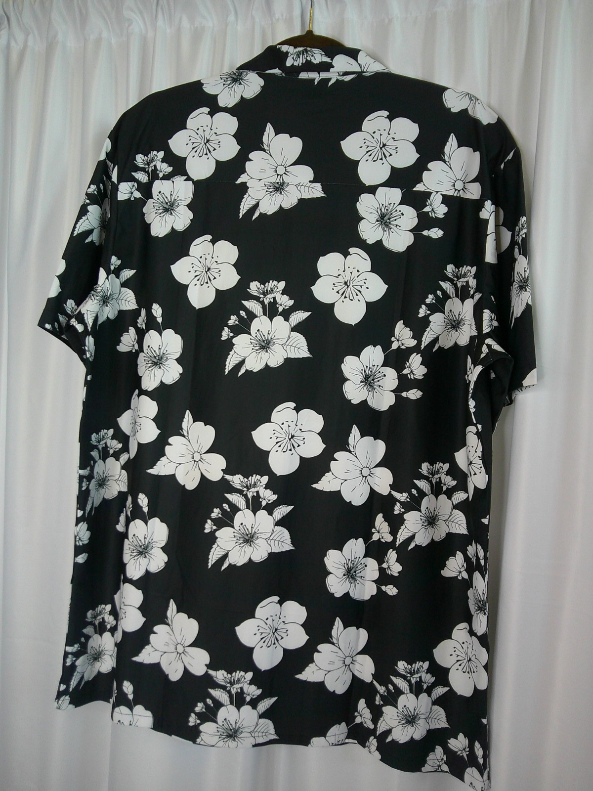 MAGCOMSEN Men's Hawaiian Floral Shirt Short Sleeve Large Black White gallery