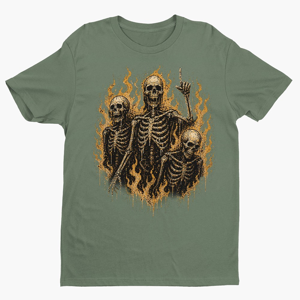 Retro Skeletons On Fire Unisex T-shirt | Gothic Skull Lover Gifts for Men gallery