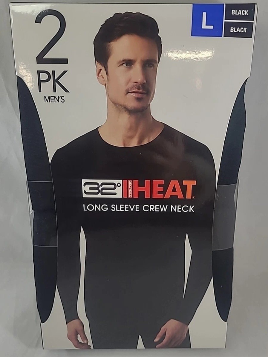 LOT OF 2 BOX (2PK/ BOX)32 DEGREE HEAT MEN'S LONG SLEEVE CREW NECK BLACK,SIZE L gallery