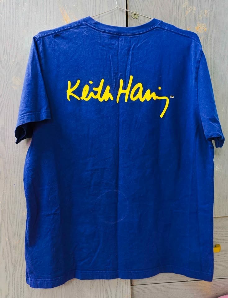 Uniqlo x Keith Haring Pocket T-Shirt Blue Graphic Art Pop Culture Size L