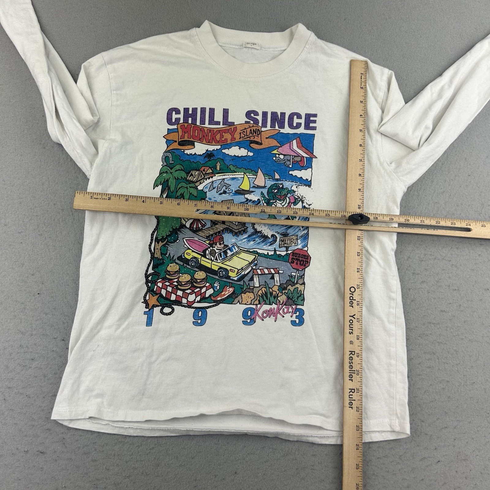 VTG J Galt Monkey Island Shirt Mens Large White Long Sleeves 1993 Tee gallery