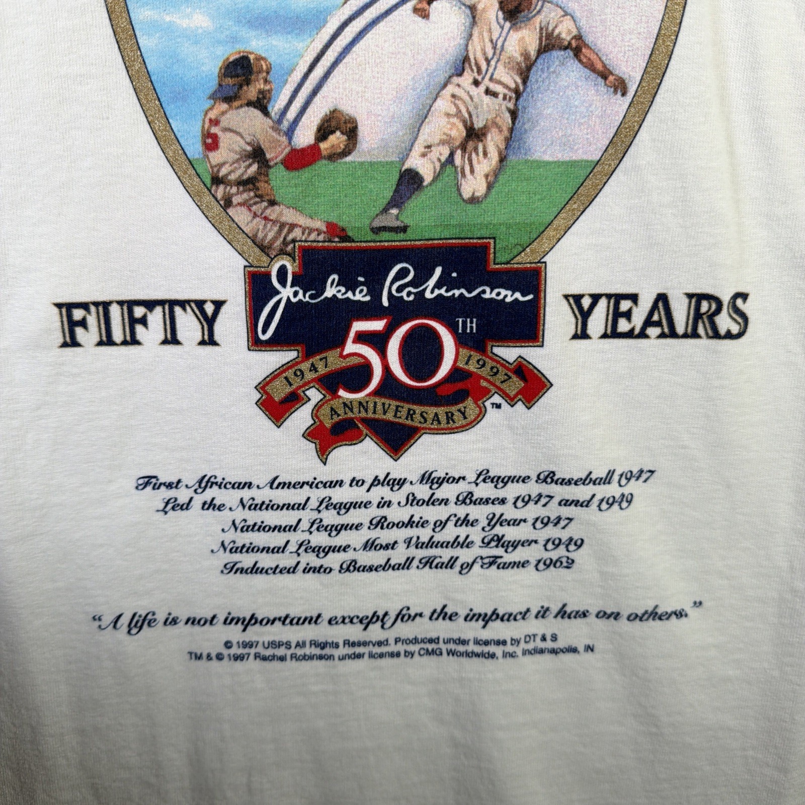Vintage Jackie Robinson Shirt Mens Large White 90s USA Baseball MLB Fifty Years gallery