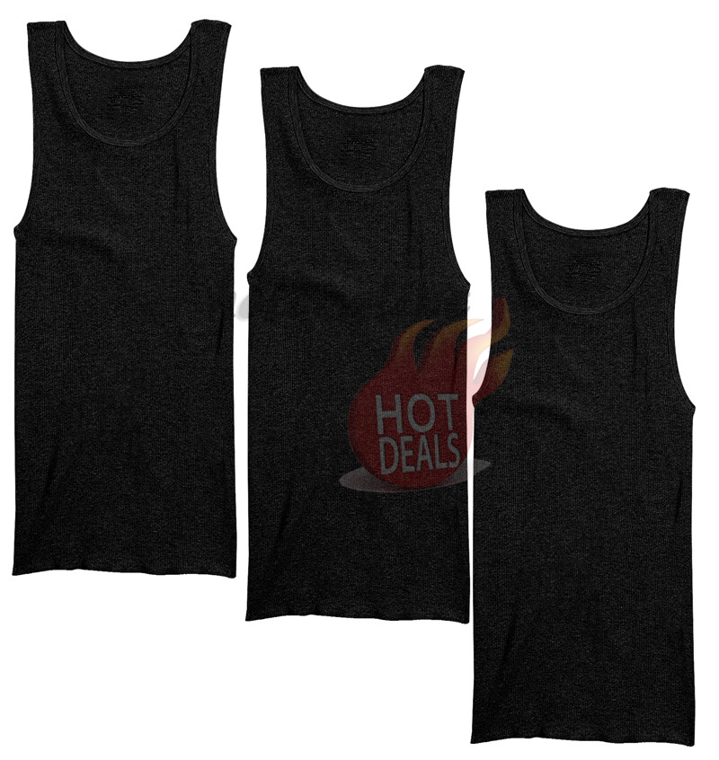 3 Pack Men's Black 100% Cotton Tank Top A-Shirt Ribbed Undershirt Size:S-2XL gallery