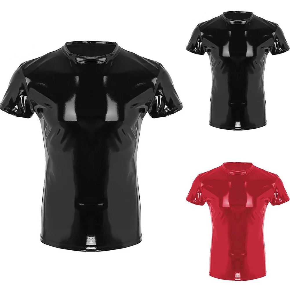 Shiny Faux Leather Mens T Shirt Top For Clubwear In Wet Look PVC Material gallery