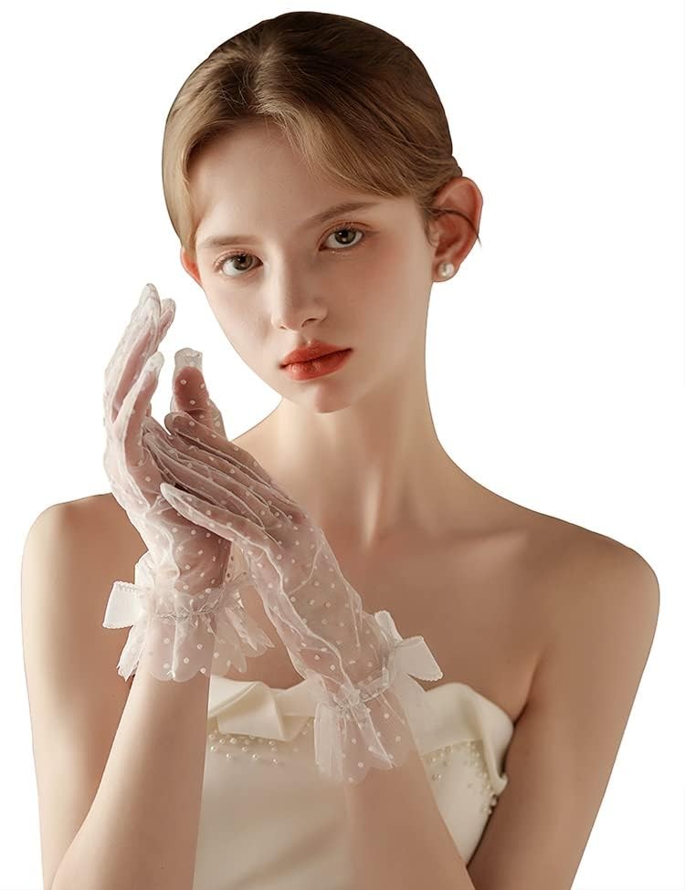 Lace Glove with Bow Wedding Floral Tulle Gloves Opera Tea Party Gloves for Fo... gallery
