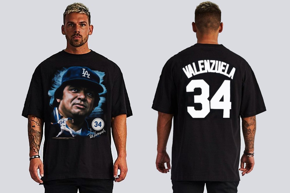 FERNANDO VALENZUELA 34 LOS ANGELES BLACK T SHIRTS