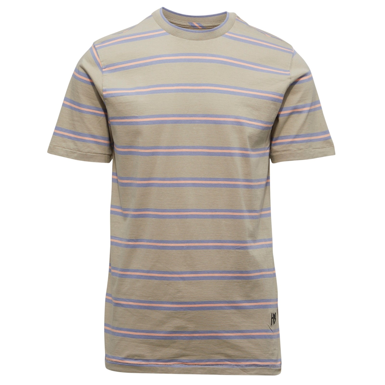 VOLCOM Entertainment Hockey Dad Crew T-Shirt XL X-Large Tan Modern Fit Striped gallery