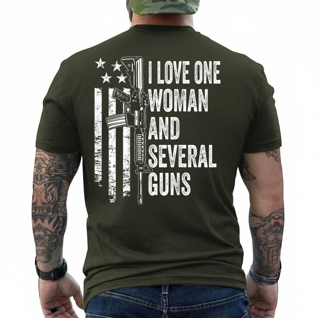 I Love One Woman And Several Guns - Husband Funny Mens Gun ON BACK T-Shirt gallery