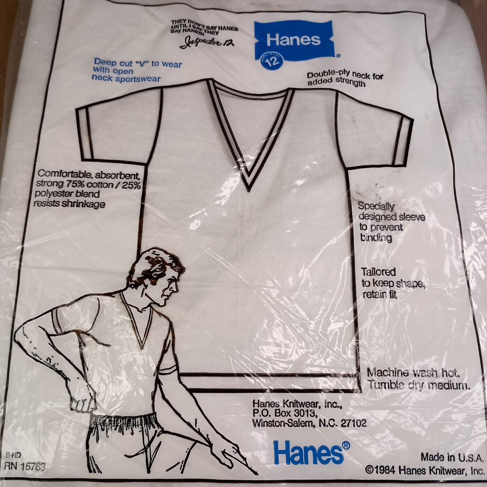 Hanes Vintage Comfort Blend T-Shirts V Neck Men's M Undershirt NOS 1984 Made USA gallery