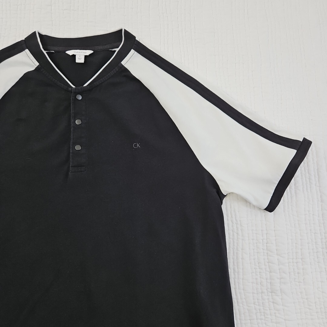 Calvin Klein Raglan Sleeve Button T-Shirt Men's Medium Black & White EUC LN gallery